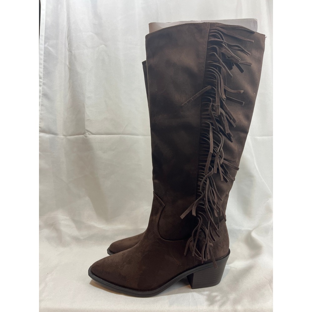 Universal Thread Womens‎ Brown Faux Suede Fringe Tall Western Boots Size 8